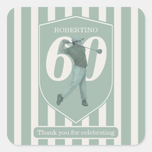 Pegatina Cuadrada Cumpleaños 60 Vintage Preppy Golfer Verde Blanco