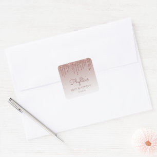 Pegatina Cuadrada Cumpleaños 80 Rose Gold Glitter Drip
