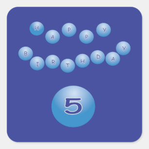 Pegatina Cuadrada Cumpleaños Azul para niño de 5 años