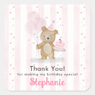 Pegatina Cuadrada Cumpleaños Beary Dulce
