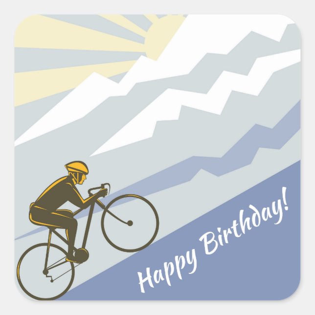 Pegatina Cuadrada Cumpleaños Biking de la bici del camino de la | Zazzle.es