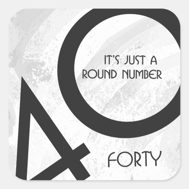 Pegatina Cuadrada Cumpleaños blanco de 40 décadas (Anverso)