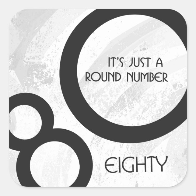 Pegatina Cuadrada Cumpleaños blanco de 80 décadas (Anverso)