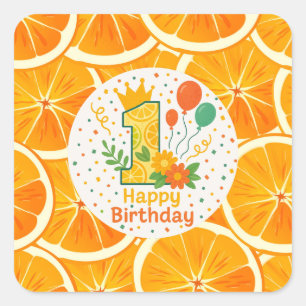 Pegatina Cuadrada Cumpleaños Brillante de Citrus