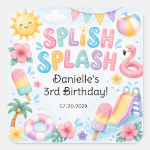 Pegatina Cuadrada Cumpleaños caprichoso de acuarela Splash 