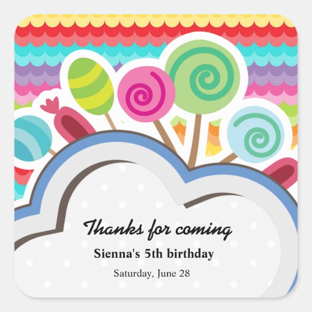 Pegatina Cuadrada Cumpleaños colorido (Anverso)