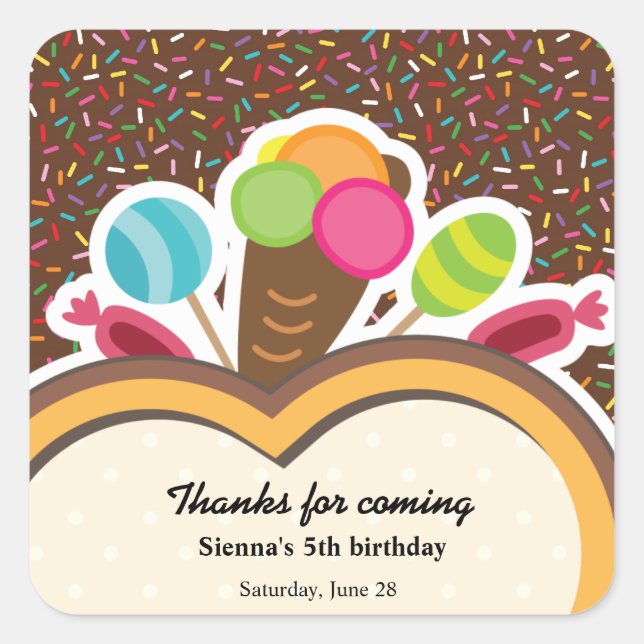 Pegatina Cuadrada Cumpleaños colorido (Anverso)