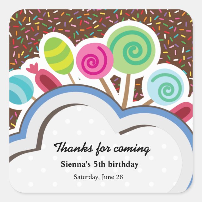 Pegatina Cuadrada Cumpleaños colorido (Anverso)