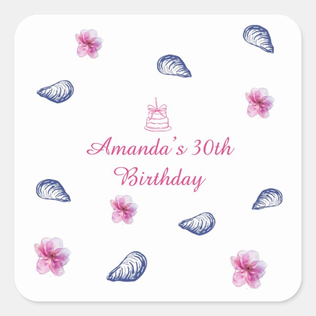 Pegatina Cuadrada Cumpleaños con ambiente griego (Anverso)