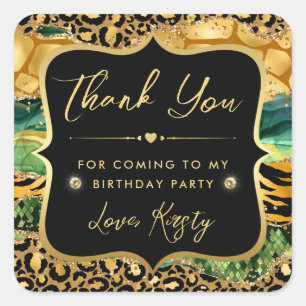 Pegatina Cuadrada Cumpleaños con Estampado de Leopardo en Ágata Dora