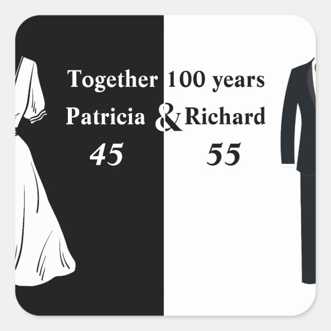 Pegatina Cuadrada Cumpleaños Conjunto de Doble Celebración 100 años (Anverso)