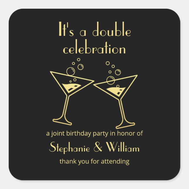 Pegatina Cuadrada Cumpleaños conjunto de la celebración de la doble  (Anverso)