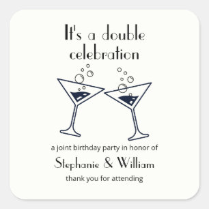 Pegatina Cuadrada Cumpleaños conjunto de la celebración doble blanca