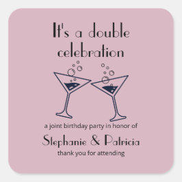 Pegatina Cuadrada Cumpleaños conjunto de la celebración doble púrpur