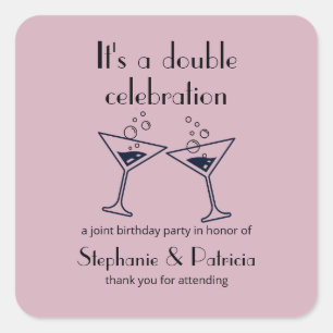 Pegatina Cuadrada Cumpleaños conjunto de la celebración doble púrpur