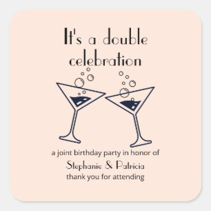 Pegatina Cuadrada Cumpleaños conjunto de la celebración doble rosada