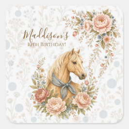 Pegatina Cuadrada Cumpleaños Cowgirl Blue