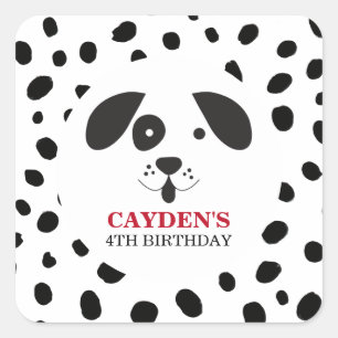Pegatina Cuadrada Cumpleaños dálmata mancha negra perro