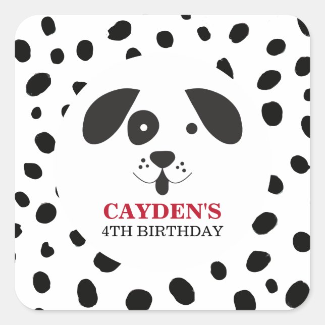 Pegatina Cuadrada Cumpleaños dálmata mancha negra perro (Anverso)