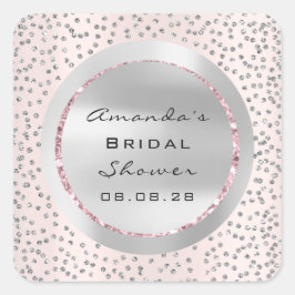 Pegatina Cuadrada Cumpleaños de 16 años Rosa Brillante Gris Confeti 