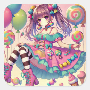 Pegatina Cuadrada Cumpleaños de Anime chica Candy