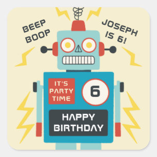 Pegatina Cuadrada Cumpleaños de Antique Toy Robot
