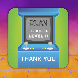 Pegatina Cuadrada cumpleaños de arcade, invitación de cumpleaños de