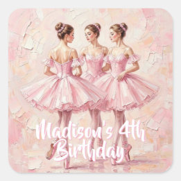 Pegatina Cuadrada cumpleaños de bailarina rosa coqueta