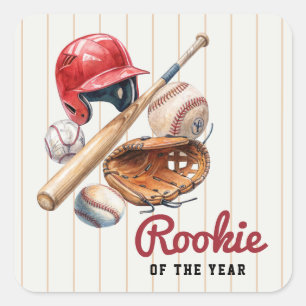Pegatina Cuadrada Cumpleaños de béisbol Novato del Año