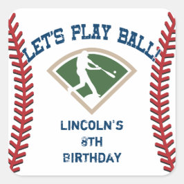 Pegatina Cuadrada Cumpleaños de béisbol personalizado