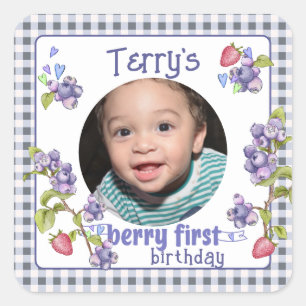 Pegatina Cuadrada Cumpleaños de Berry First Boy
