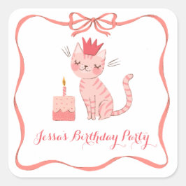 Pegatina Cuadrada Cumpleaños de bonito Kitty