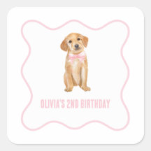 Cumpleaños de cachorro con cuadros rosados preppy