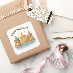 Pegatina Cuadrada Cumpleaños de Capy