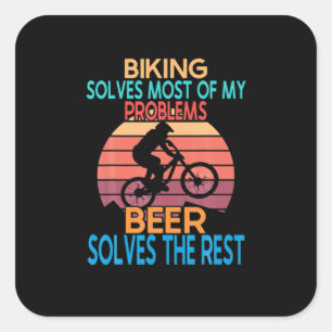 Pegatina Cuadrada Cumpleaños de cerveza y bicicleta