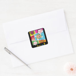 Pegatina Cuadrada cumpleaños de comedia de arte pop