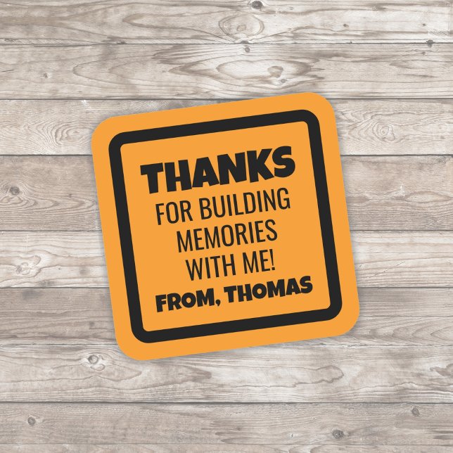 Pegatina Cuadrada Cumpleaños de Construcción Naranja (Orange Construction Sign Sticker)