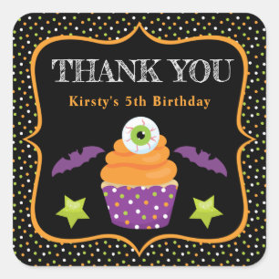 Pegatina Cuadrada Cumpleaños de Cupcake de Ojo de Halloween y Lunare