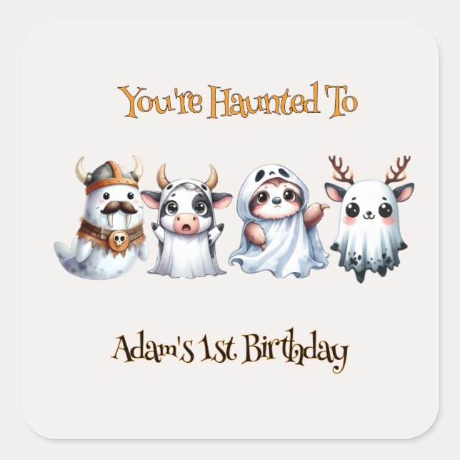 Pegatina Cuadrada Cumpleaños de Cute Halloween (Anverso)