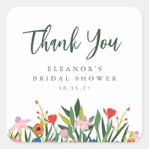Pegatina Cuadrada Cumpleaños de Despedida de Soltera Floral de Jardí