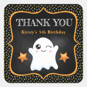Pegatina Cuadrada Cumpleaños de fantasma y lunares lindos de Hallowe