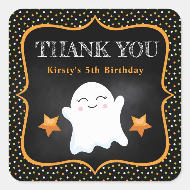 Pegatina Cuadrada Cumpleaños de fantasma y lunares lindos de Hallowe (Anverso)