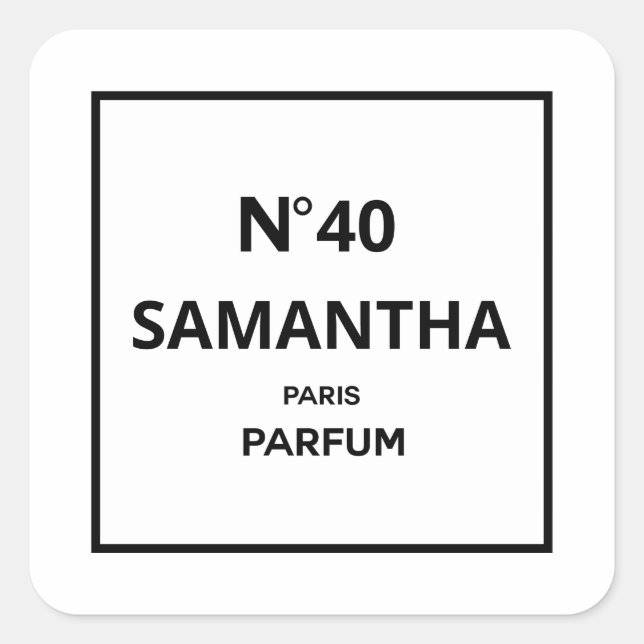 Pegatina Cuadrada Cumpleaños de frasco de perfume de diseñador de CU (Anverso)