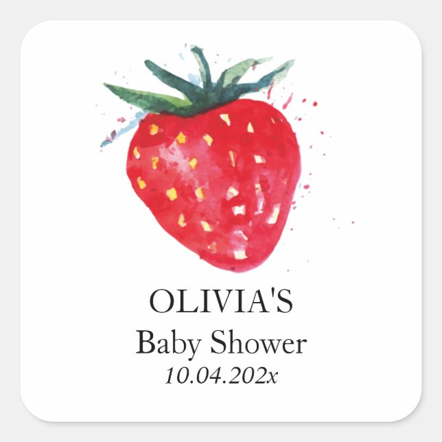 Pegatina Cuadrada Cumpleaños de fresa Gracias por Favor de la etique (Anverso)