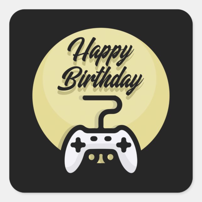 Pegatina Cuadrada Cumpleaños de Gamer (Anverso)