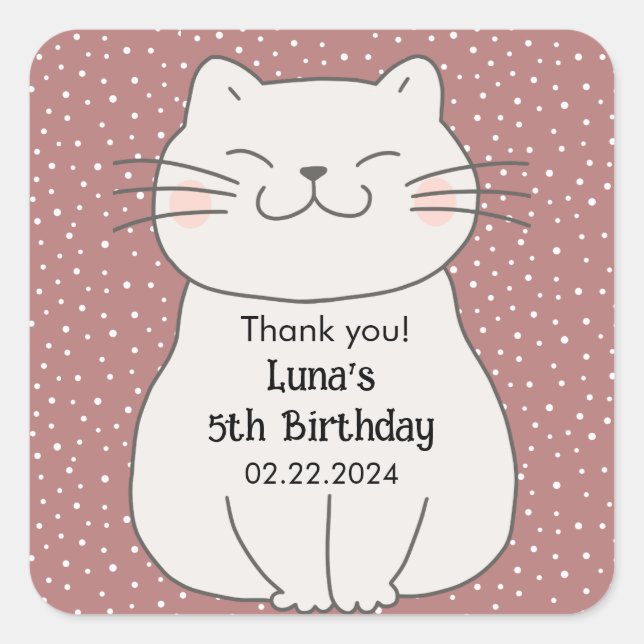 Pegatina Cuadrada Cumpleaños de gatitos modernos y comestibles (Anverso)