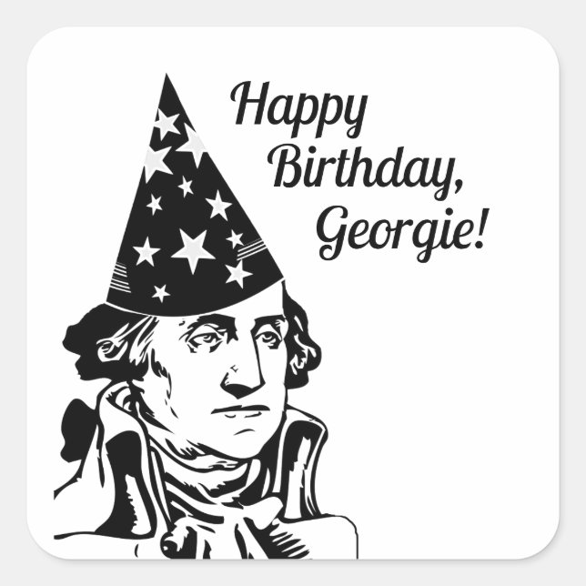 Pegatina Cuadrada Cumpleaños de George Washington (Anverso)