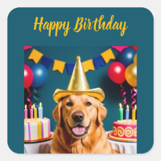 Pegatina Cuadrada Cumpleaños de Golden Retriever
