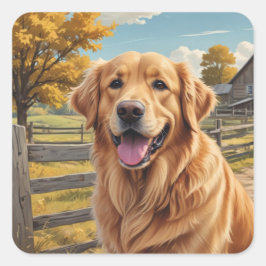 Pegatina Cuadrada Cumpleaños de Golden Retriever