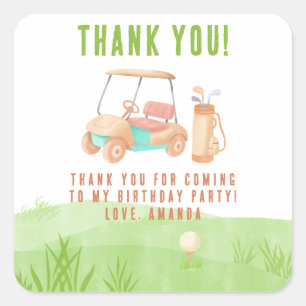 Pegatina Cuadrada Cumpleaños de golf Hole In One agradecimiento